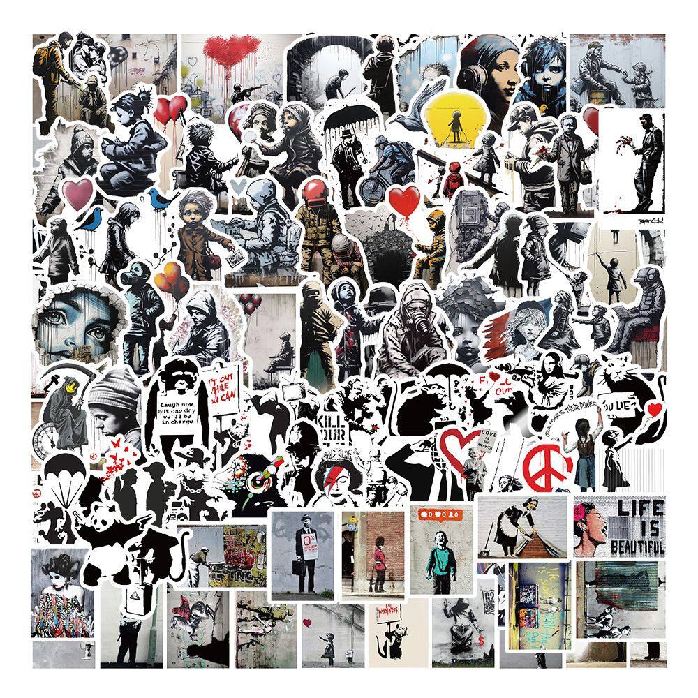 Pacote de adesivos Banksy Style Graffiti, 117 unidades de vinil impermeável