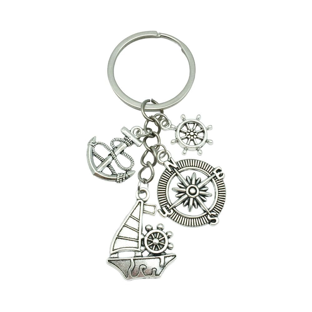 Chaveiro, bússola de veleiro em liga de zinco com tema náutico