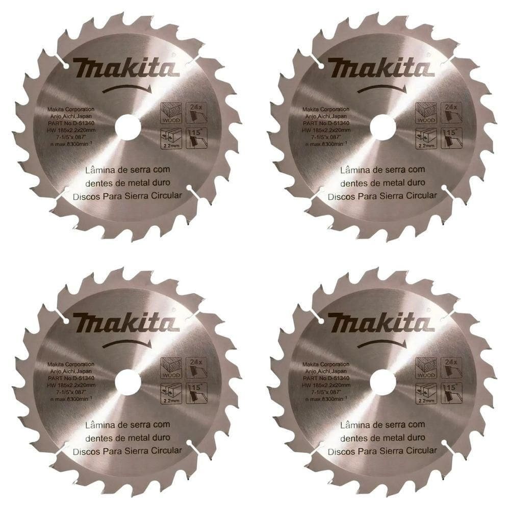 Kit Com 04 Discos De Serra Circular Para Madeira 7.1-4 185mmx2.2mm 24 Dentes Makita D-51340