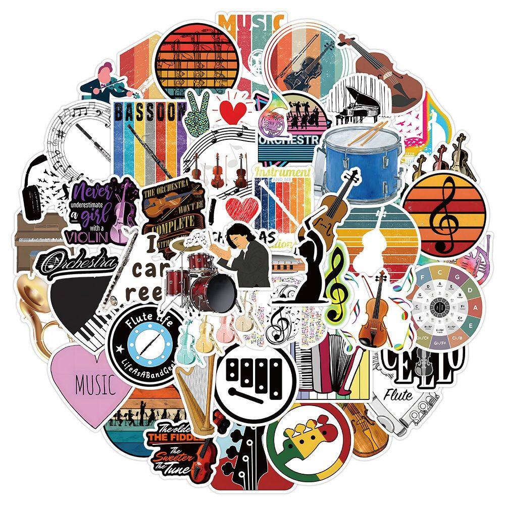 Stickers Orchestra Music Instrument, vinil impermeável, 50 unidades