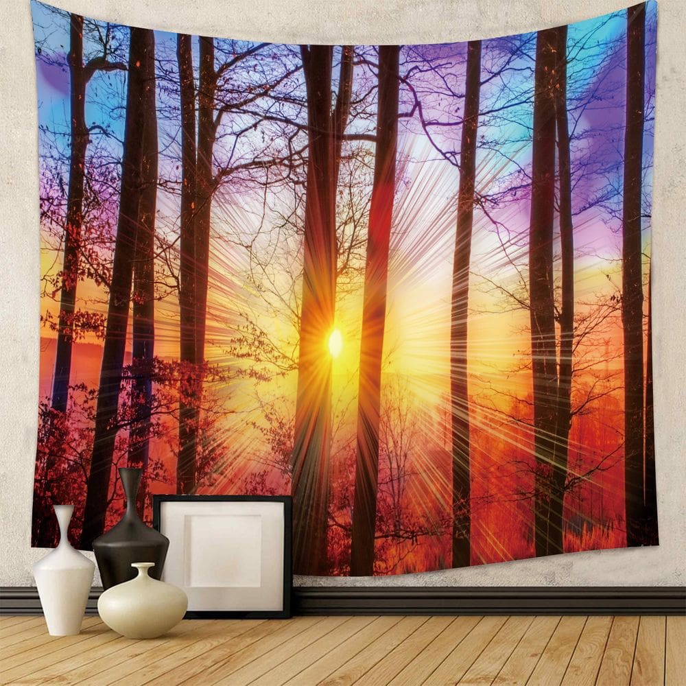 Tapeçaria para pendurar na parede Sunset Forest 150x130cm poliéster