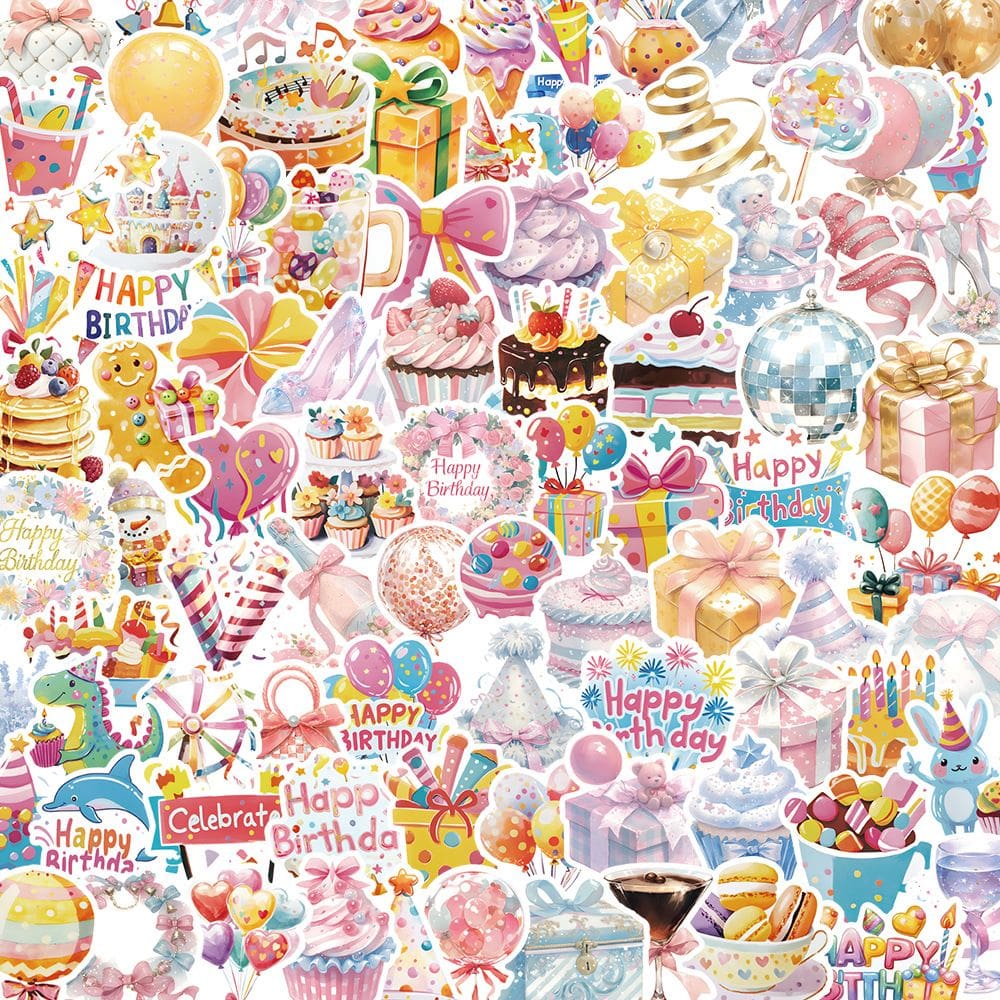 Pacote de adesivos de feliz aniversário, 200 unidades de vinil holográfico brilhante