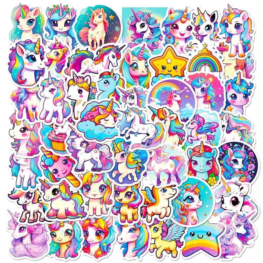 Conjunto de adesivos Cute Unicorn Rainbow Horse Cartoon Kids x50