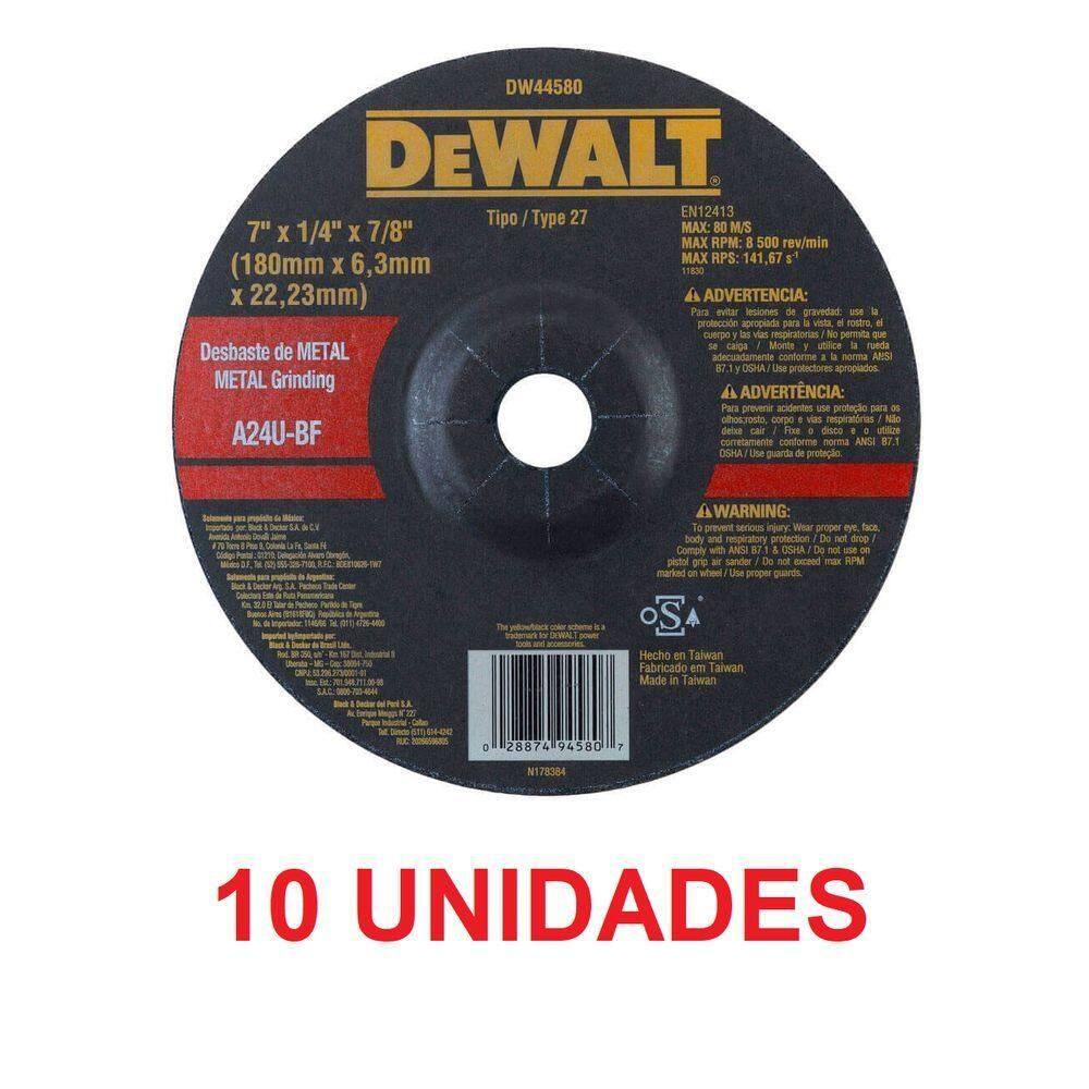 Disco De Desbaste 180x6.4x22mm Aço Dewalt Dw44580 - 10 Unidades
