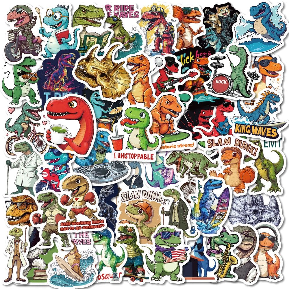 Adesivos de desenho animado de dinossauro e vinil realista, 50 unidades