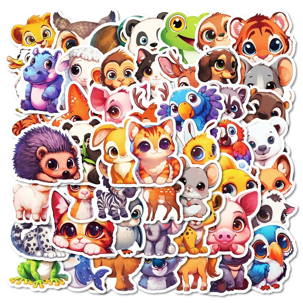Pacote de adesivos Cartoon Animal, 50 unidades de animais selvagens e bebês
