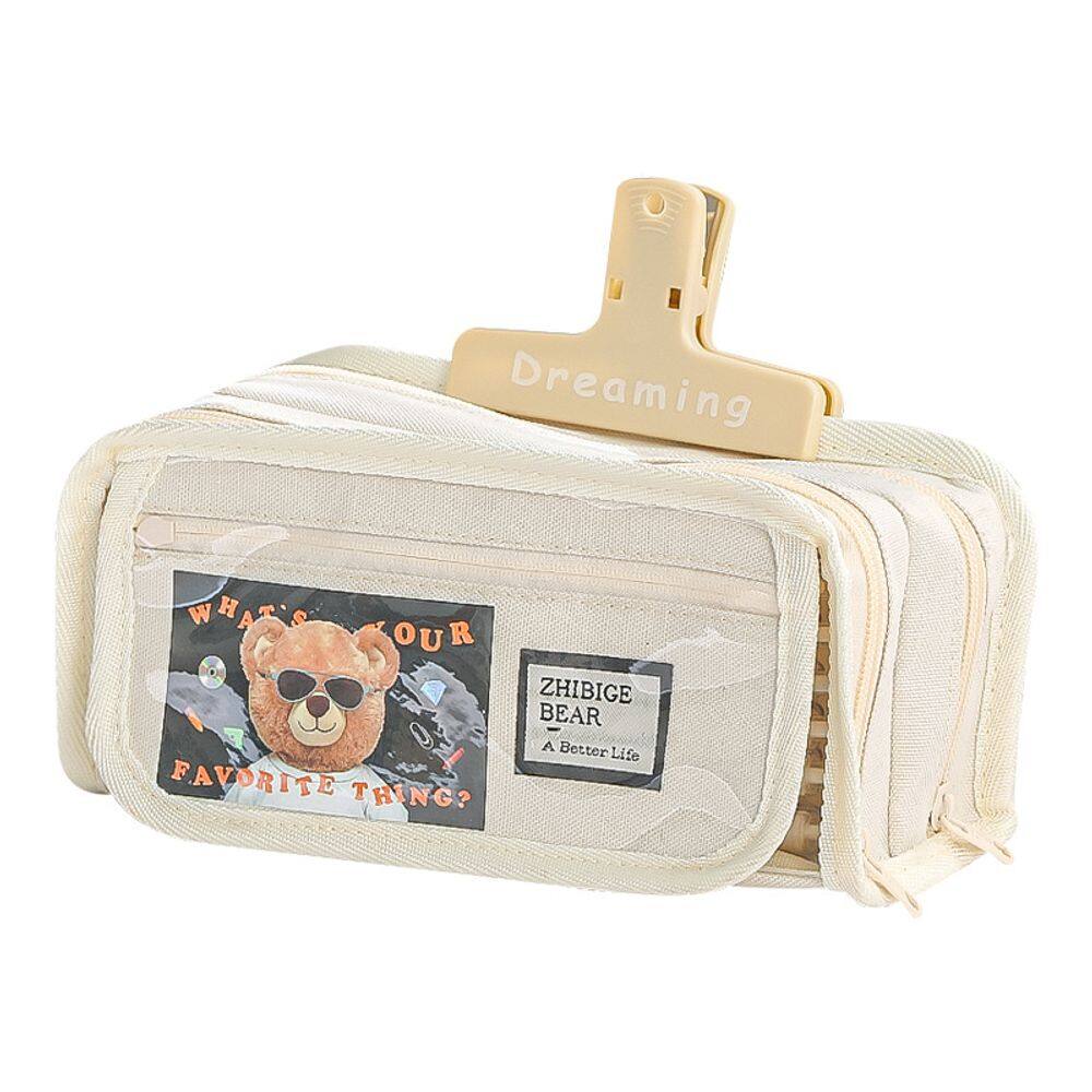 Estojo para lápis Canvas Zhibige Bear Graphic Design, tamanho grande