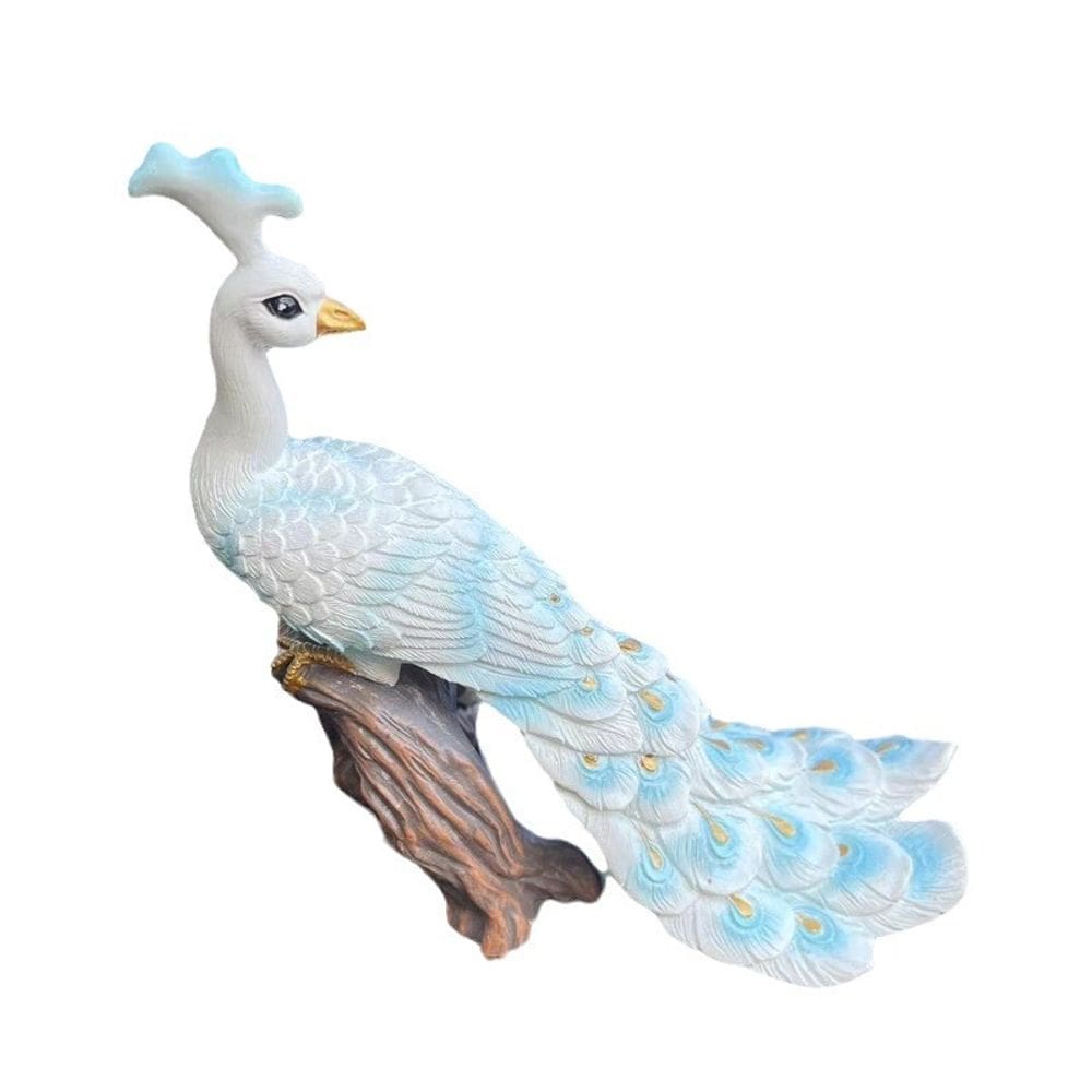 Escultura, decoração de jardim, resina de pavão branco, 20 cm