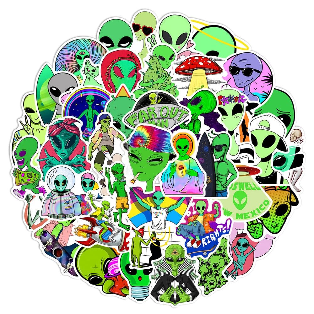 Pacote de adesivos Cool Alien, 50 unidades UFO & Space Waterproof