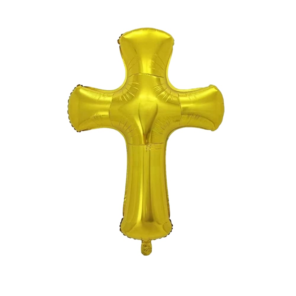 Balão de alumínio em forma de cruz dourada 75x63cm para eventos religiosos