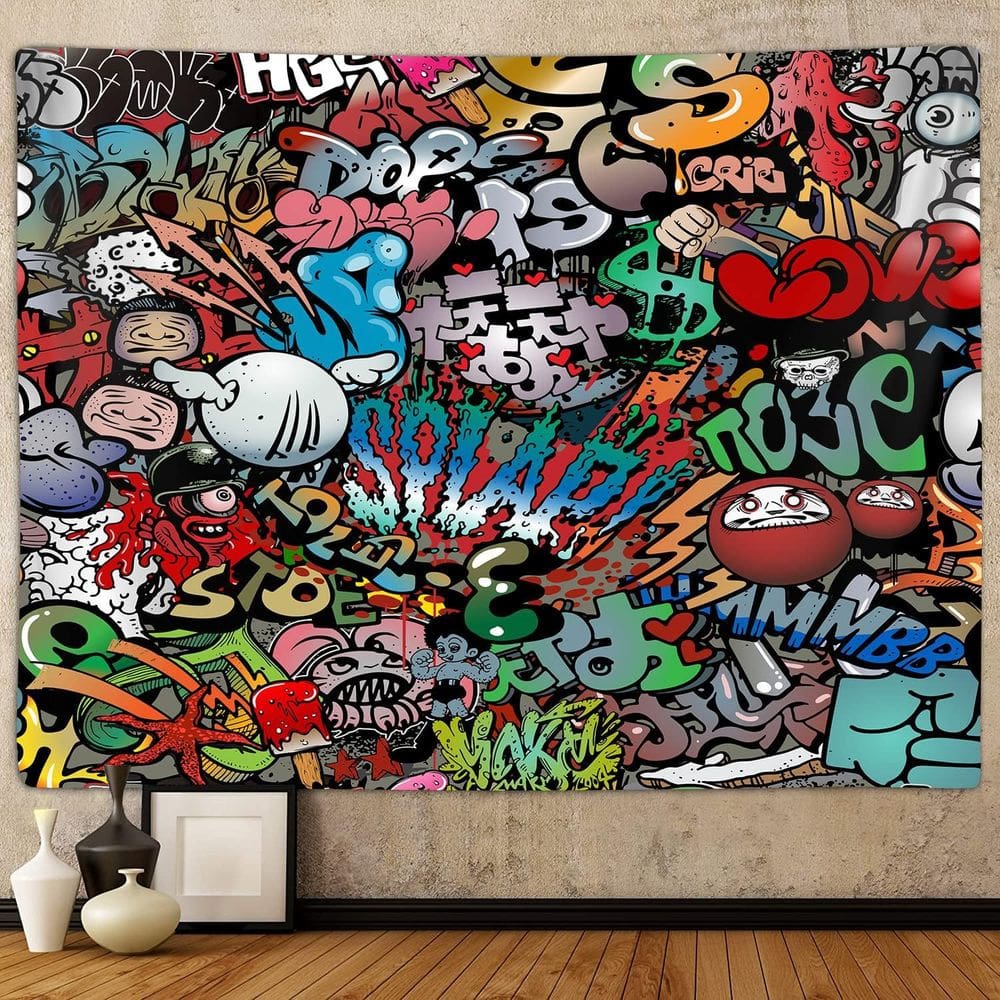 Tapeçaria para pendurar na parede em estilo grafite 150x130cm de pele de pêssego