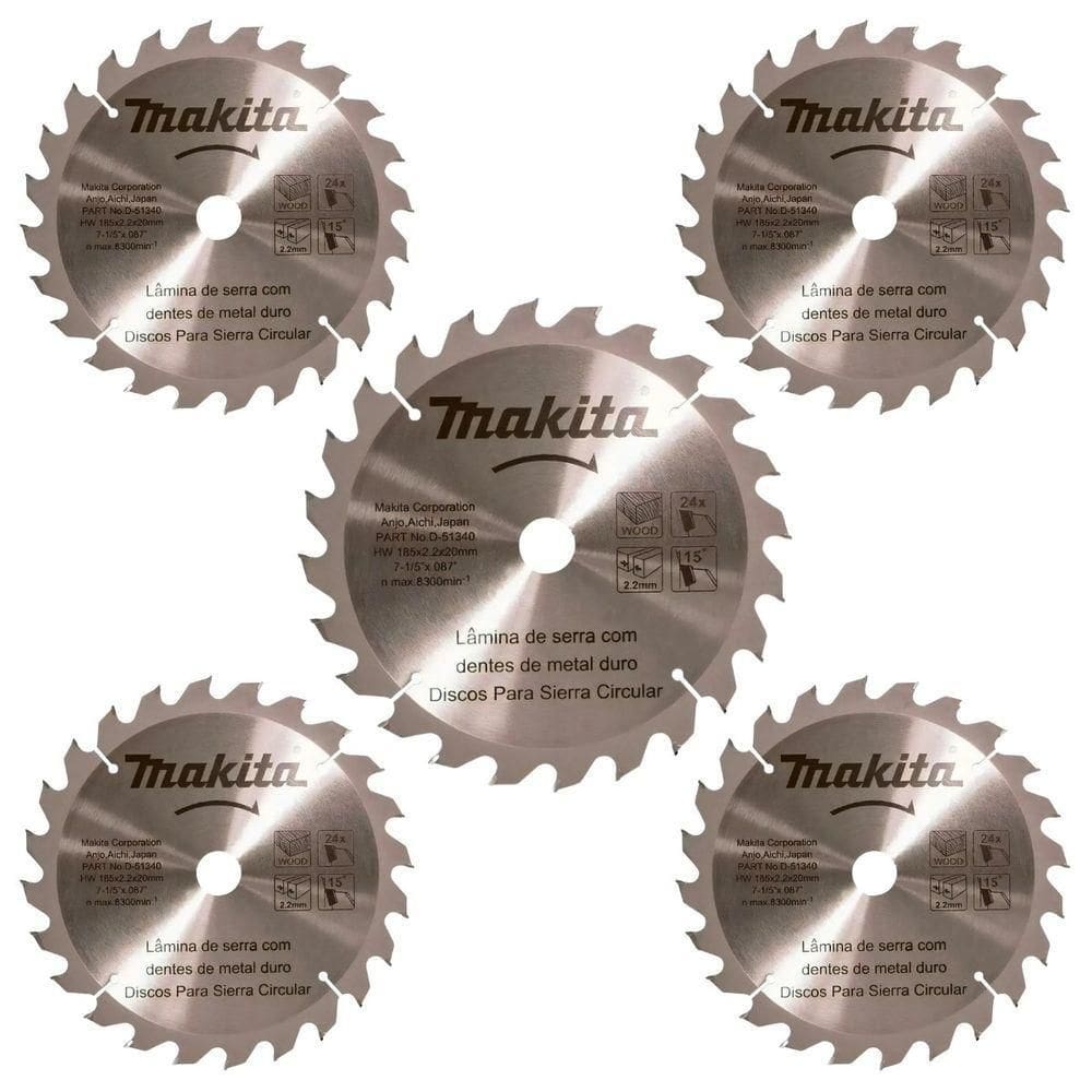 Kit Com 05 Discos De Serra Circular Para Madeira 7.1-4 185mmx2.2mm 24 Dentes Makita D-51340 único