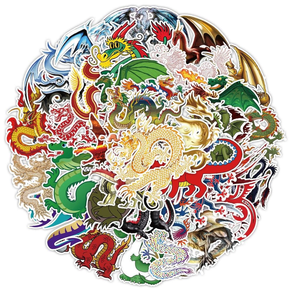 Conjunto de adesivos Dragon Theme para crianças, vinil impermeável, 50 unidades