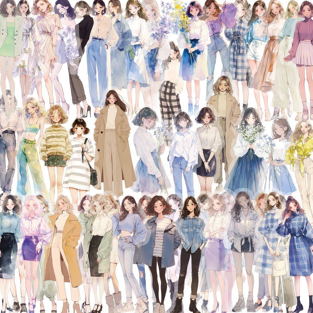 Pacote de adesivos Fashion Girl, 50 peças Aesthetic High Street Style
