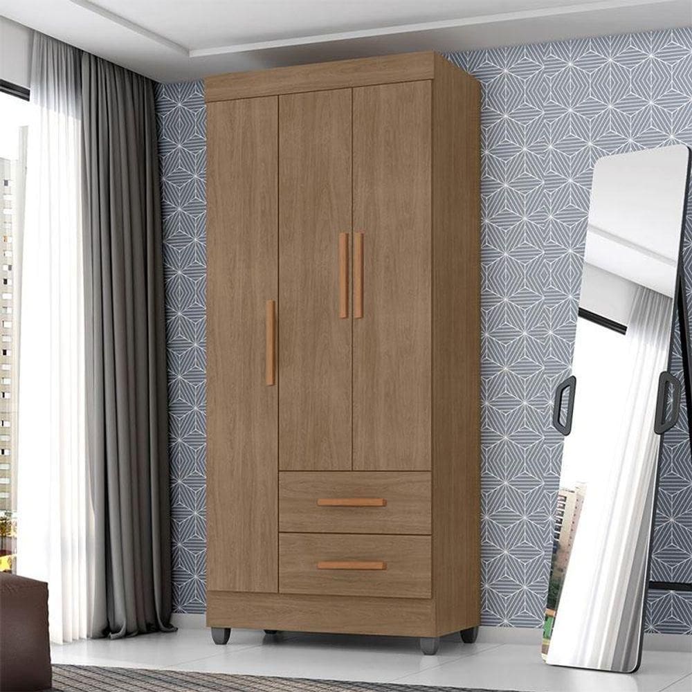 Guarda Roupa Solteiro Lite Ambiente 3 Portas Carvalho Oak - Móveis Leão