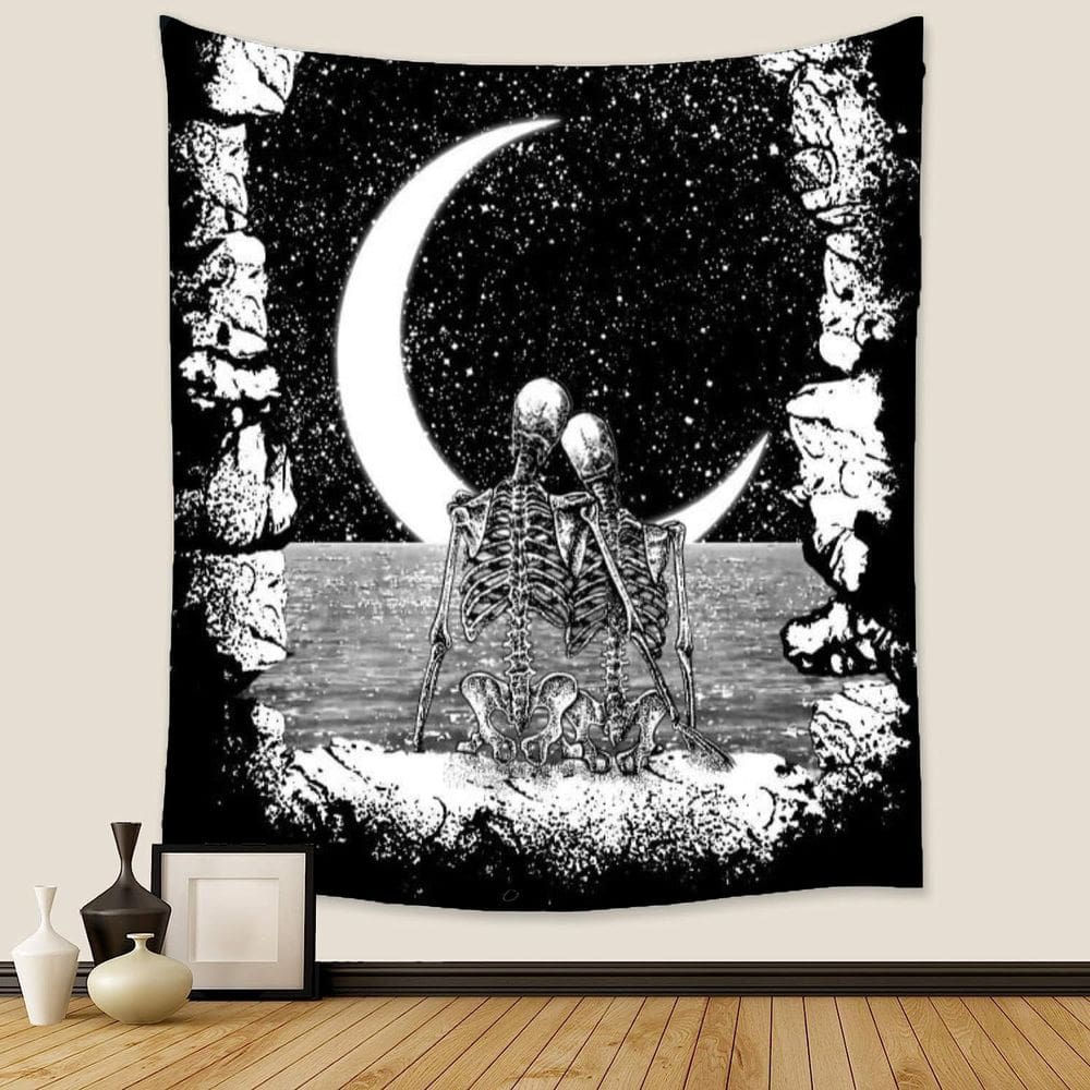 Tapeçaria para pendurar na parede Skeleton Lovers Gothic Romantic 150x130cm