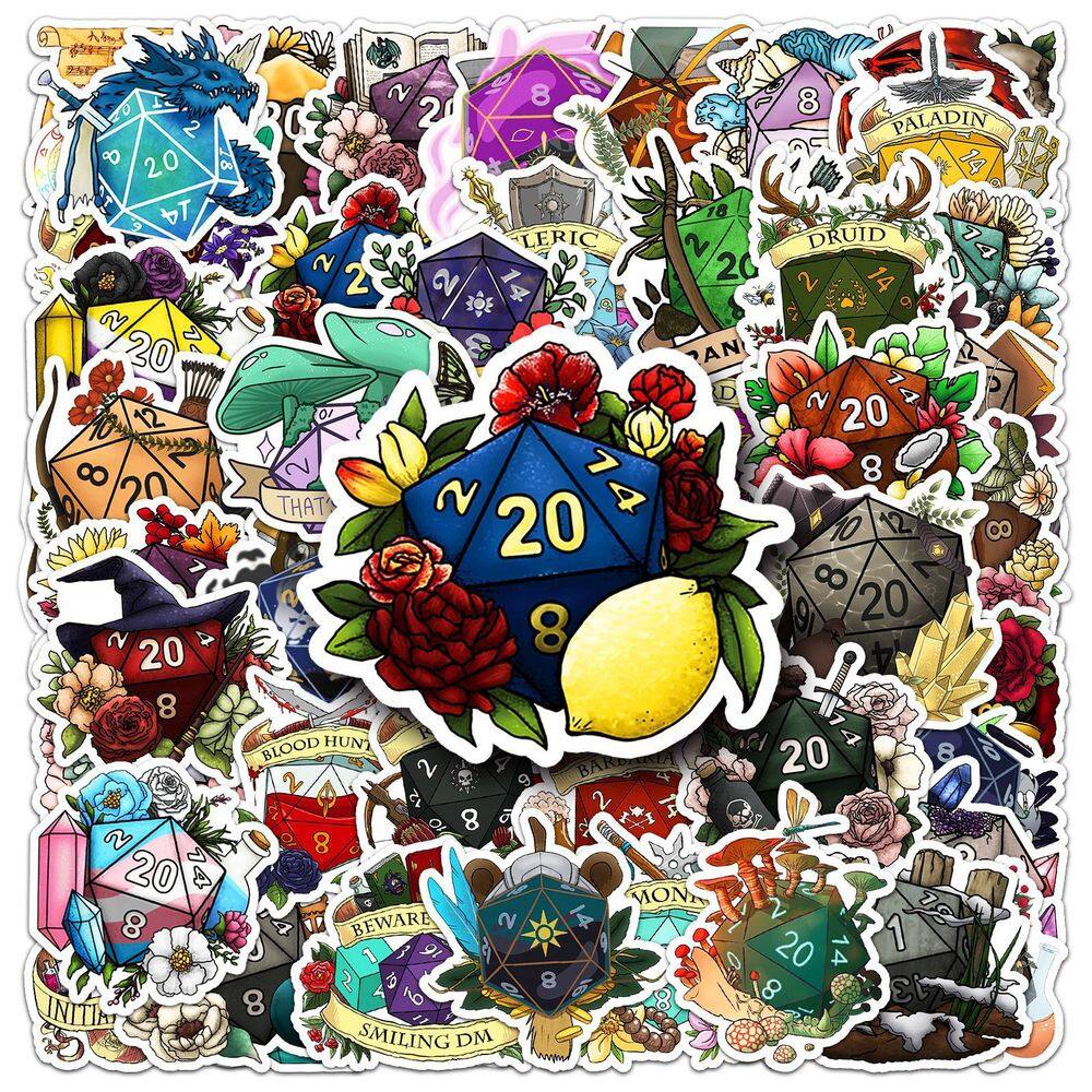 Pacote de adesivos Dice D20 Role Playing Game Vinil à prova d`água x50
