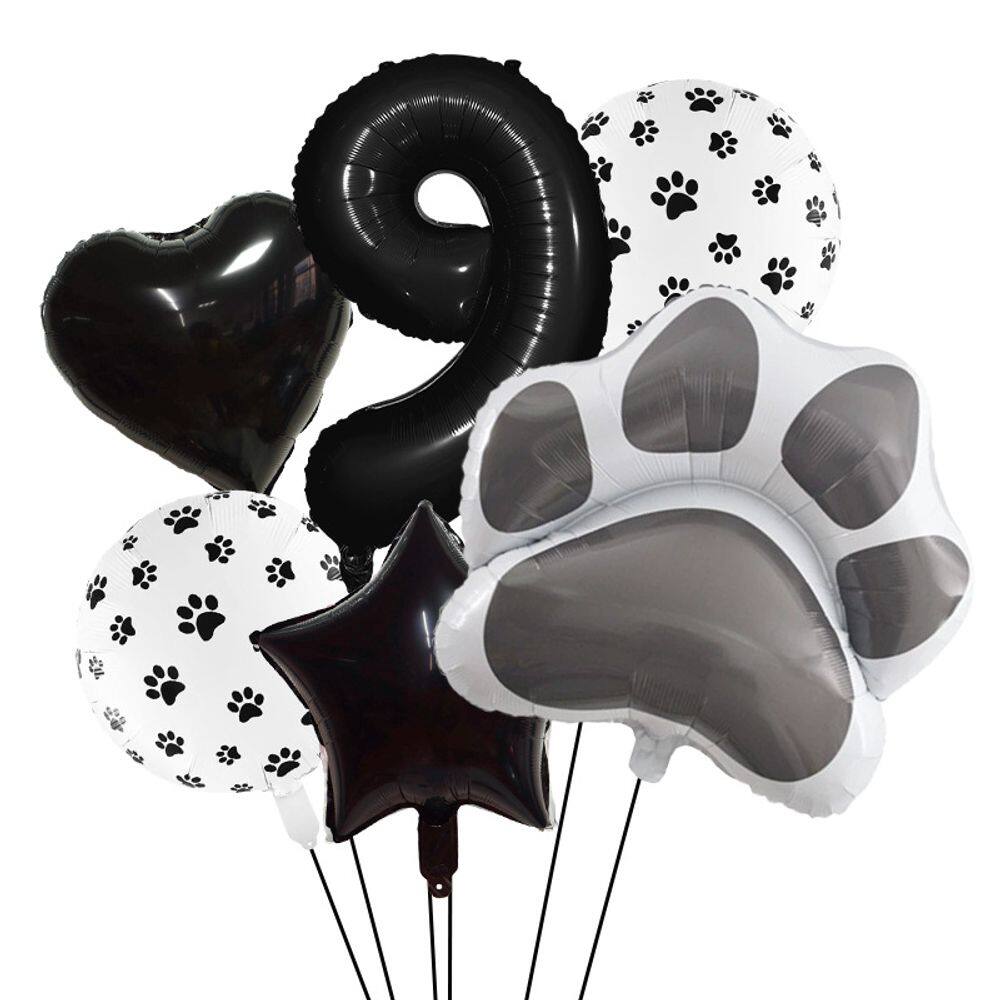 Conjunto de balões Paw Print Foil, 32 polegadas, número 9, preto x 6, tema para animais de estimação