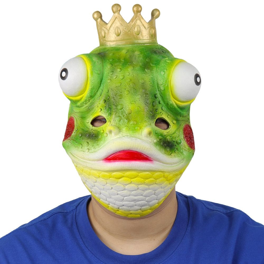 Máscara de cabeça de animal Frog Prince com resina Crown para adultos
