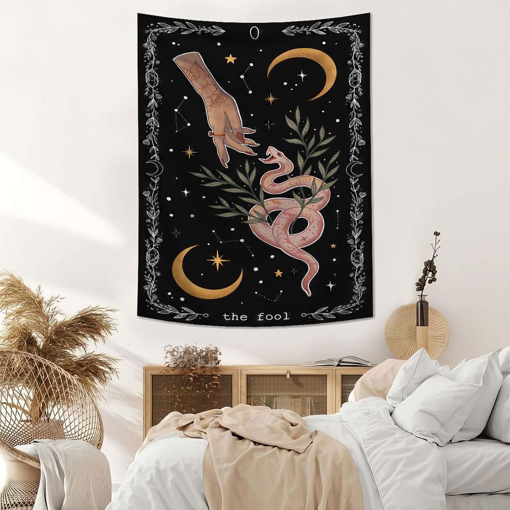 Tapeçaria para pendurar na parede The Fool Tarot Mystical Snake 150x130cm