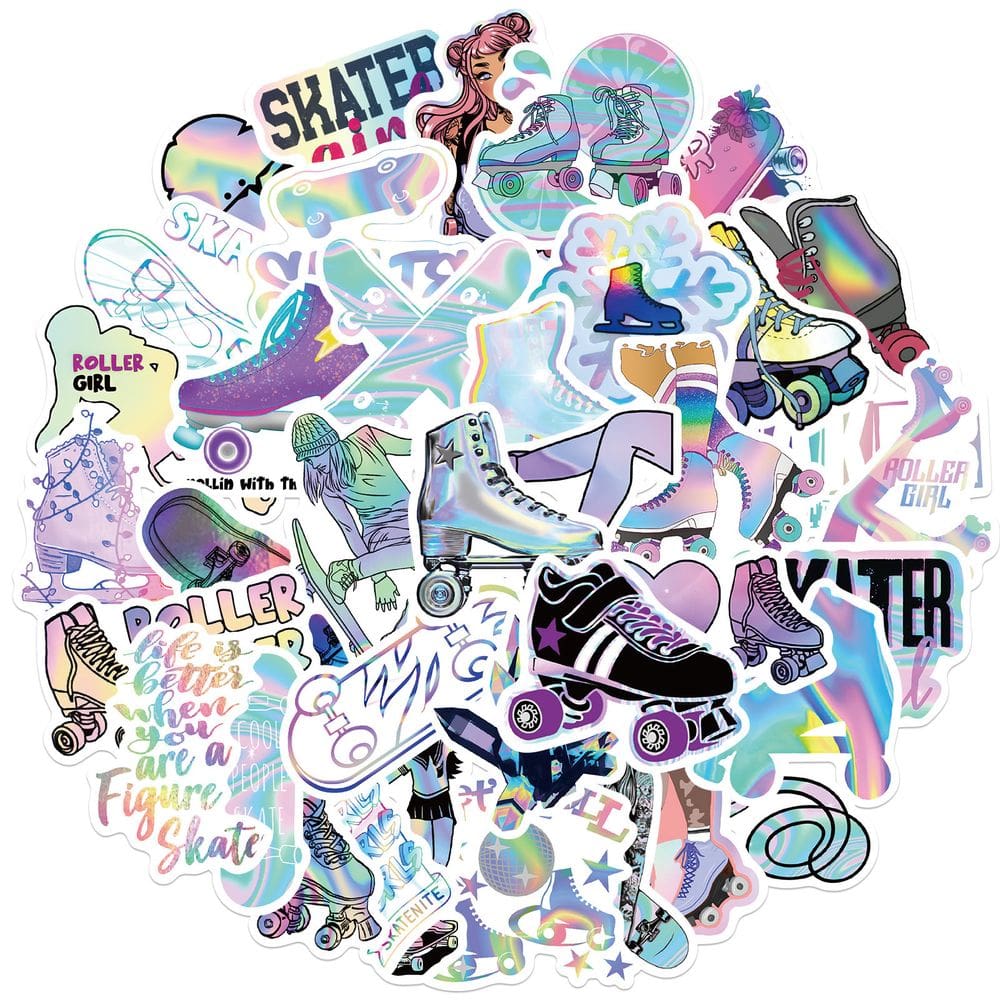 Pacote de adesivos: patins holográficos, 50 unidades, Skater Girl