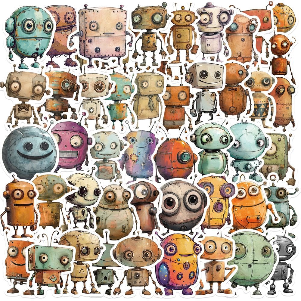 Pacote de adesivos Whimsical Robot, 50 peças de desenho animado para crianças e adolescentes