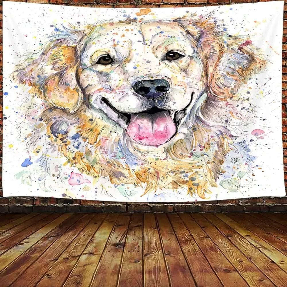 Tapeçaria para pendurar na parede Dog Golden Retriever colorida 150x130cm