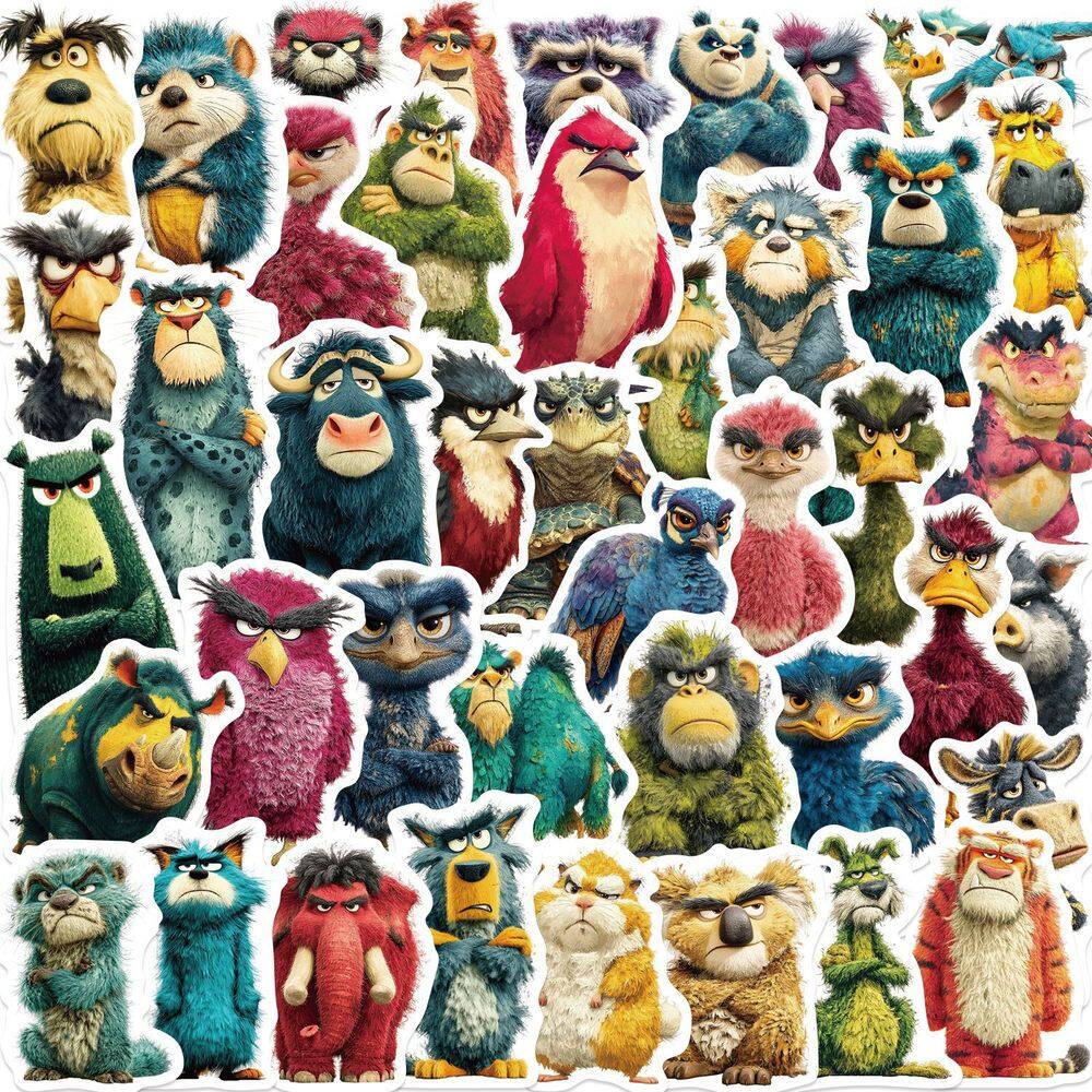 Pacote de adesivos Grumpy Animal, 50 unidades de personagem de desenho animado retrô