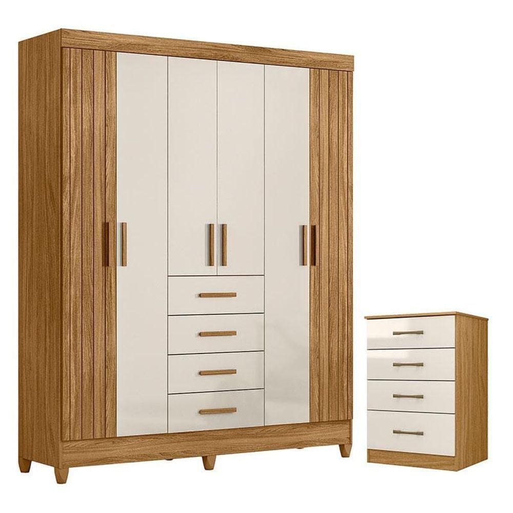 Guarda Roupa Solteiro Aruba E Cômoda Ms913 Freijó Off White - Moval