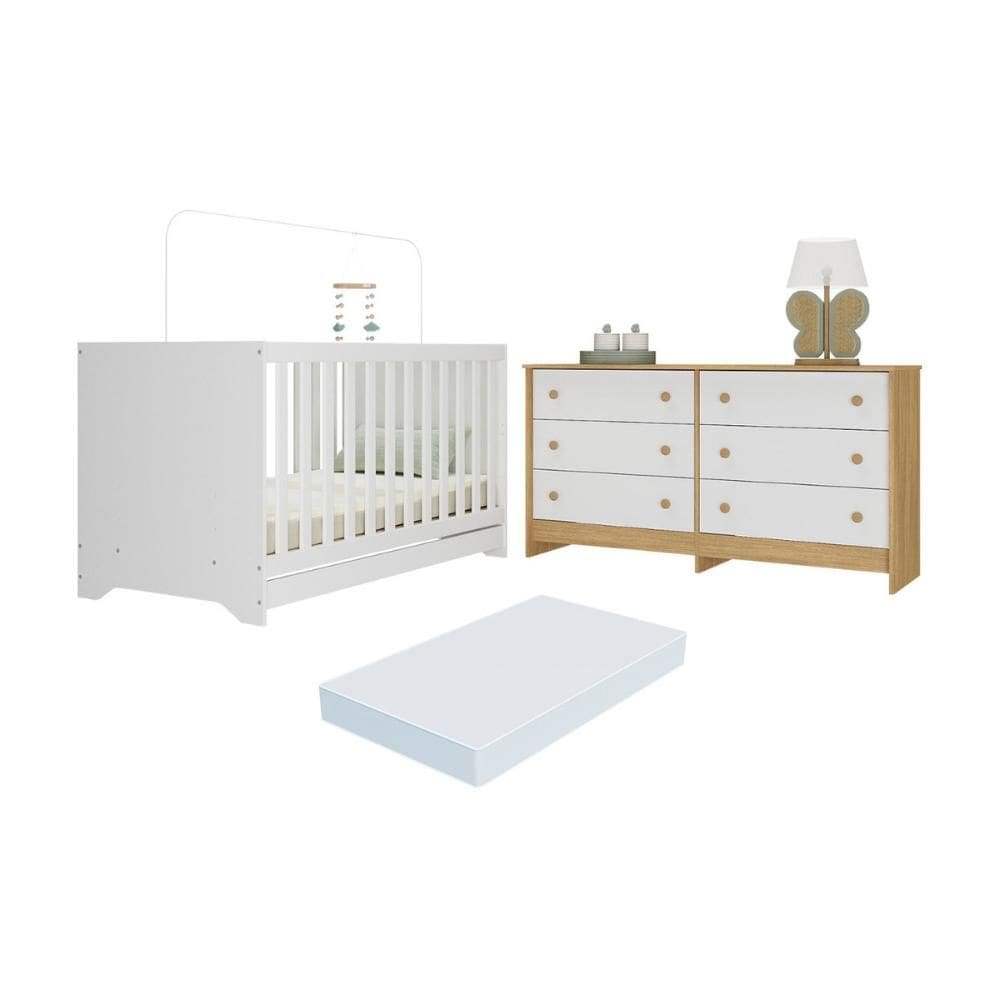 Berço Americano 3 em 1 com Colchão Incluso e Cômoda Caramelo Multimóveis MP4678