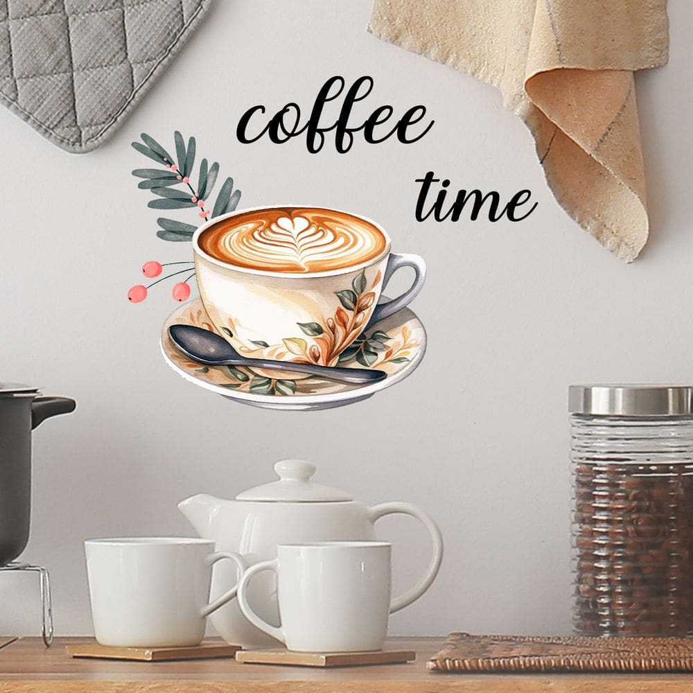 Adesivos de parede Coffee Time Coffee Cup PVC 30x29cm