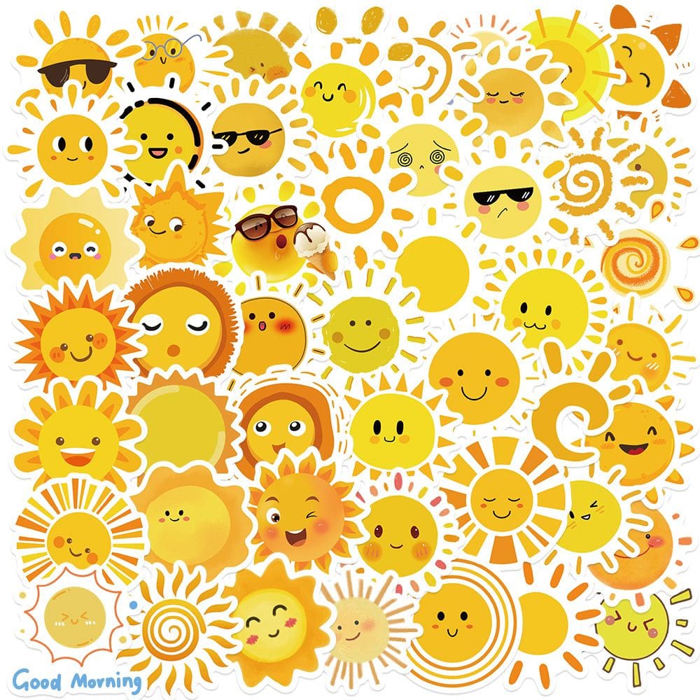 Pacote de adesivos Cute Sun Cartoon Sunny Face Vinyl Dec, 50 unidades
