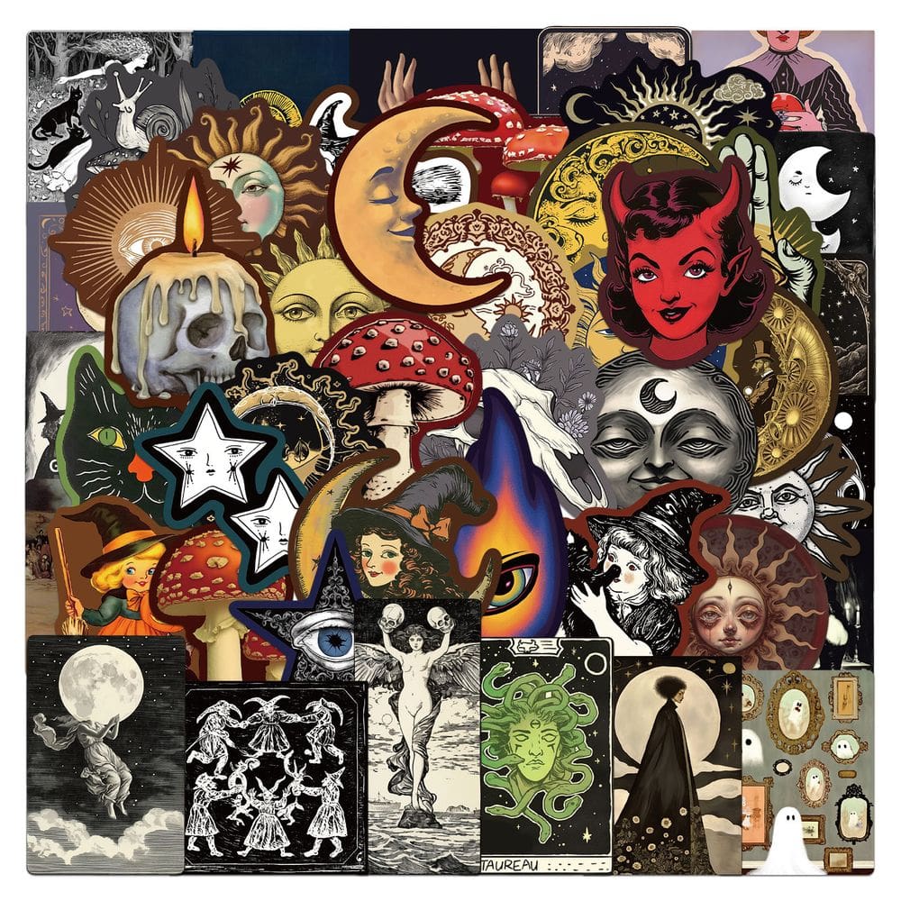 Pacote de adesivos Occult Celestial Gothic, 50 unidades de vinil impermeável