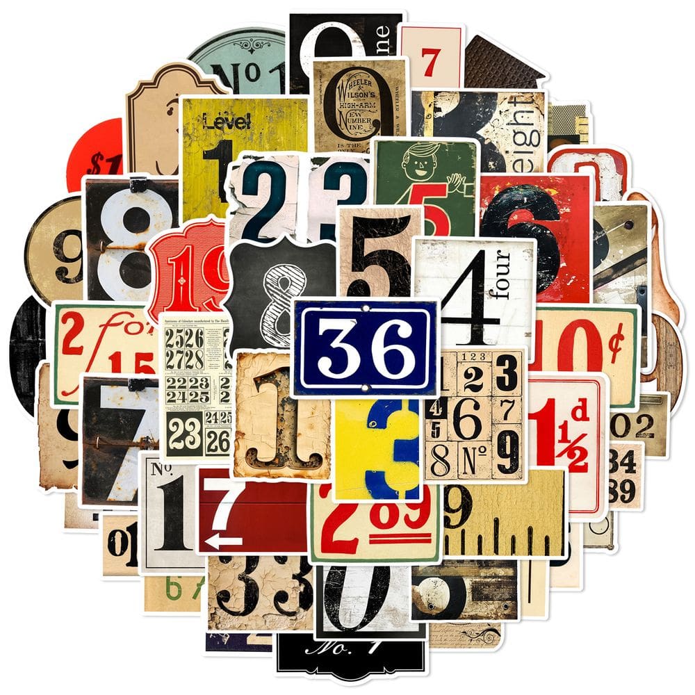 Adesivos vintage Number & Graffiti, 50 unidades, impermeáveis e duráveis