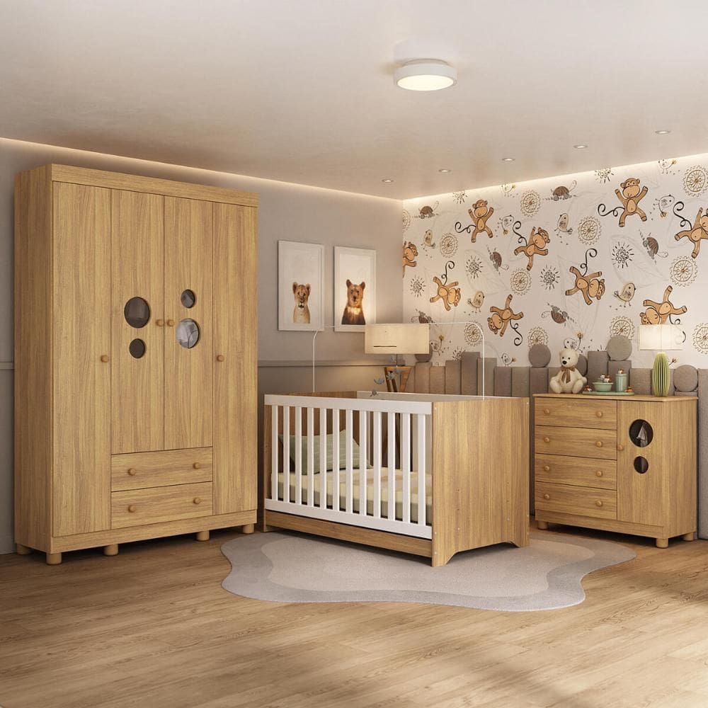 Quarto de Bebê Completo com Berço Americano 3 em 1 Bombom Multimóveis MP4614