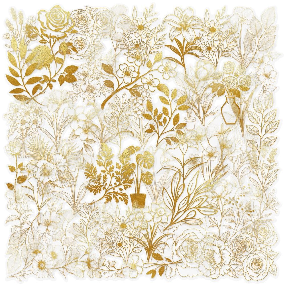Conjunto de adesivos Gold Foil Floral, 50 peças, estético, PET transparente