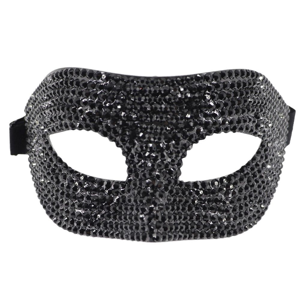 Máscara Masquerade, cristal preto, strass, meia face, PVC
