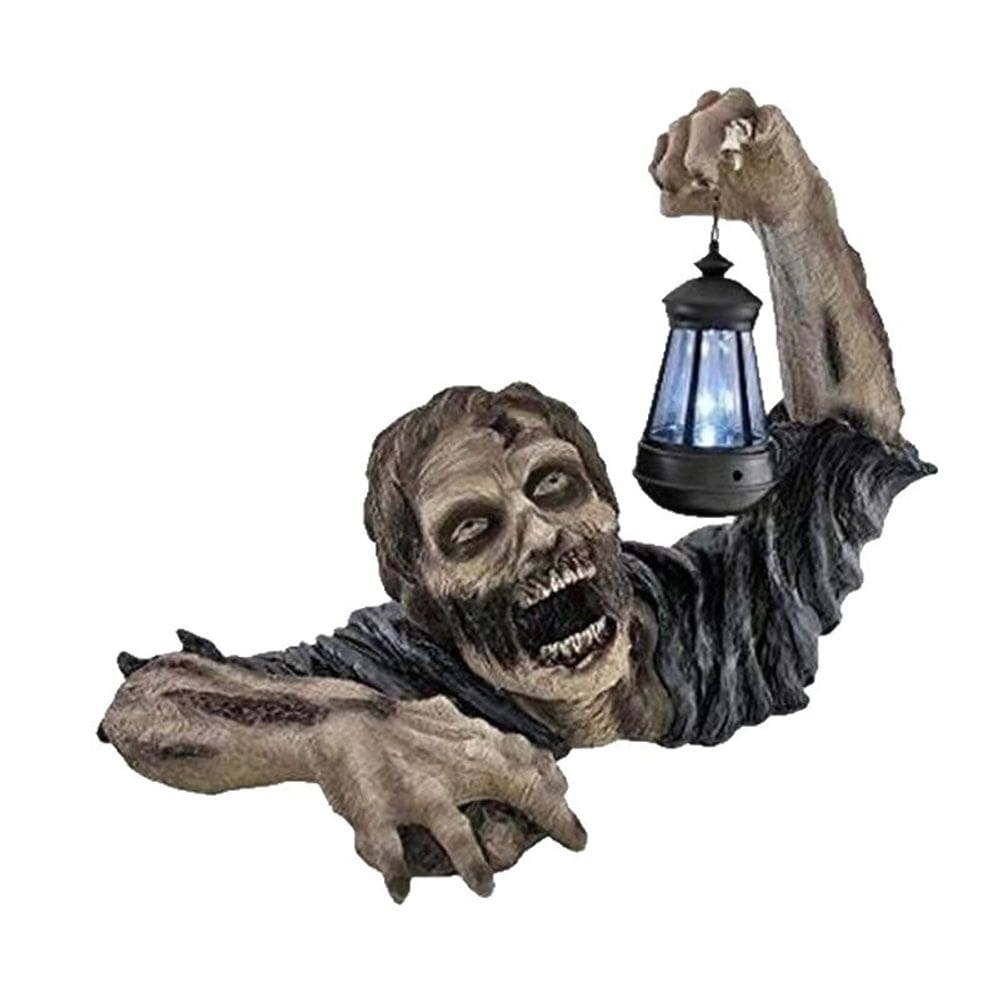 Estátua de decoração de jardim Creeping Zombie com lanterna LED
