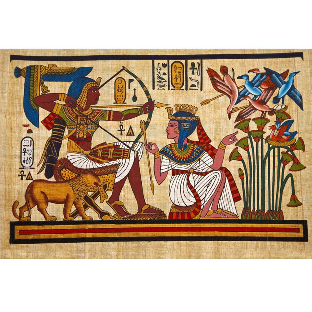 Tapeçaria pendurada na parede do antigo faraó e rainha egípcios