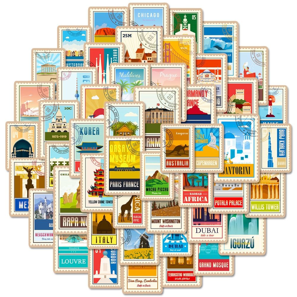 Conjunto de adesivos World Landmark Graffiti Style x50 à prova d`água