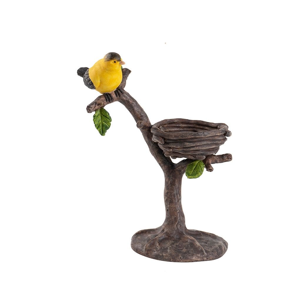 Escultura de decoração de jardim Bird & Nest em resina pintada à mão