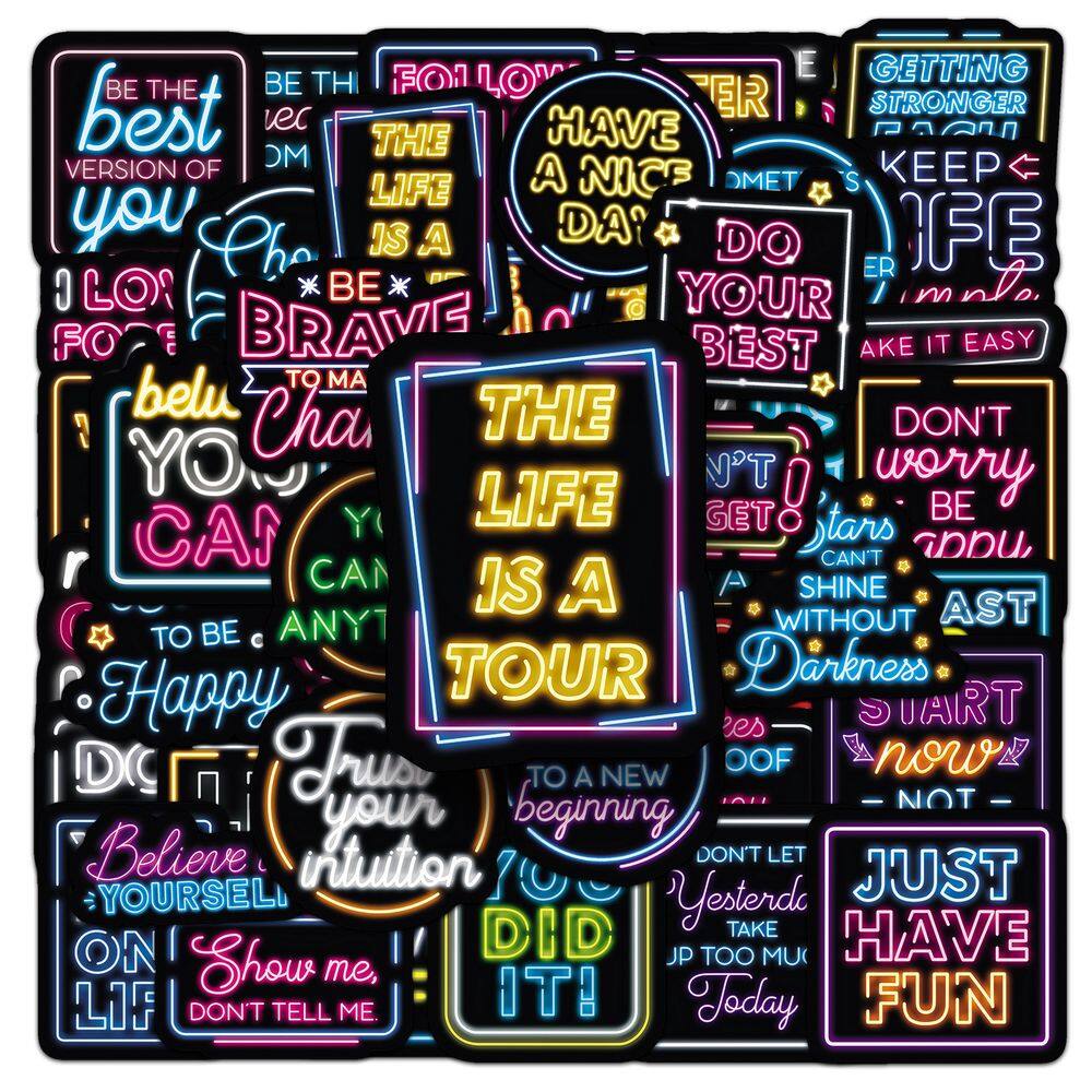 Adesivos Neon Inspirational Quote, 50 unidades, impermeáveis e duráveis