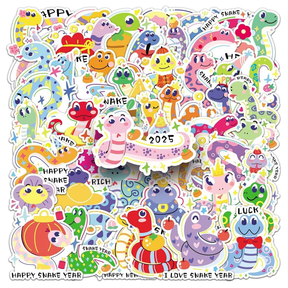 Conjunto de adesivos Dopamine Cartoon Vinyl Snake Year Animal x50