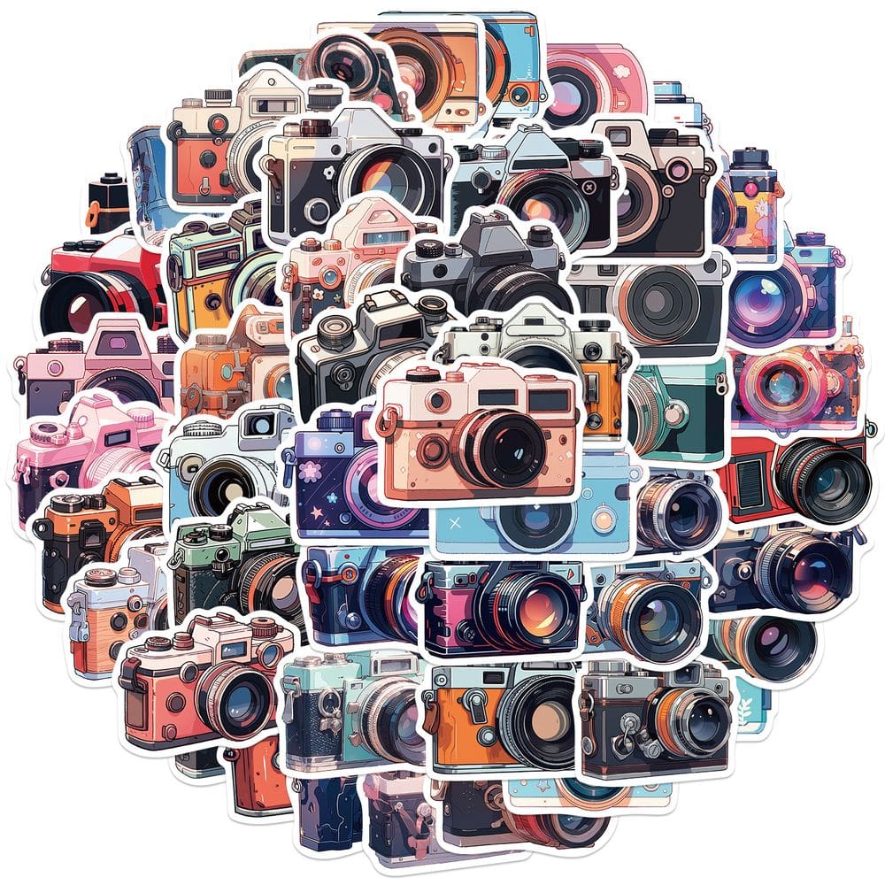 Pacote de adesivos com tema de câmera retrô, vinil impermeável, 50 unidades