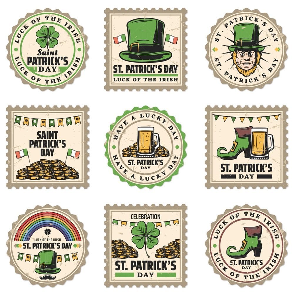 Conjunto de adesivos, frasco de envelope para o Dia de São Patrício, 9 de dezembro