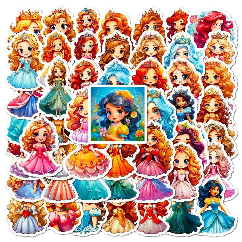 Pacote de adesivos Cute Princess Cartoon, decalques de vinil x50