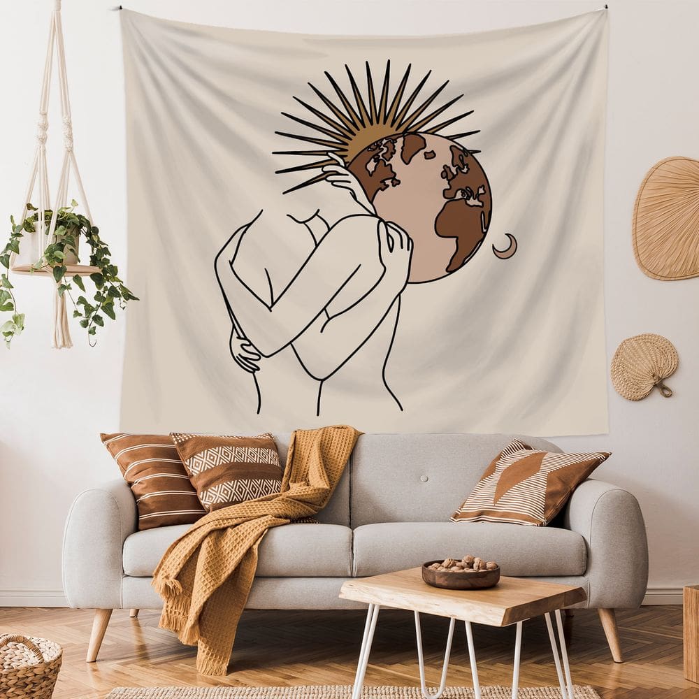 Tapeçaria para pendurar na parede Abstract Line Art Embrace Earth 130x150cm