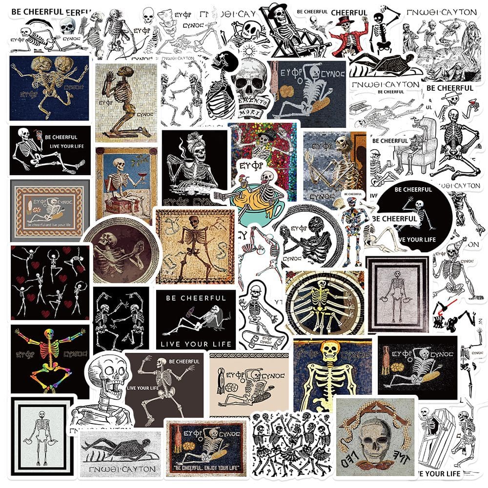 Pacote de adesivos em mosaico grego antigo, 62 peças de arte esquelética