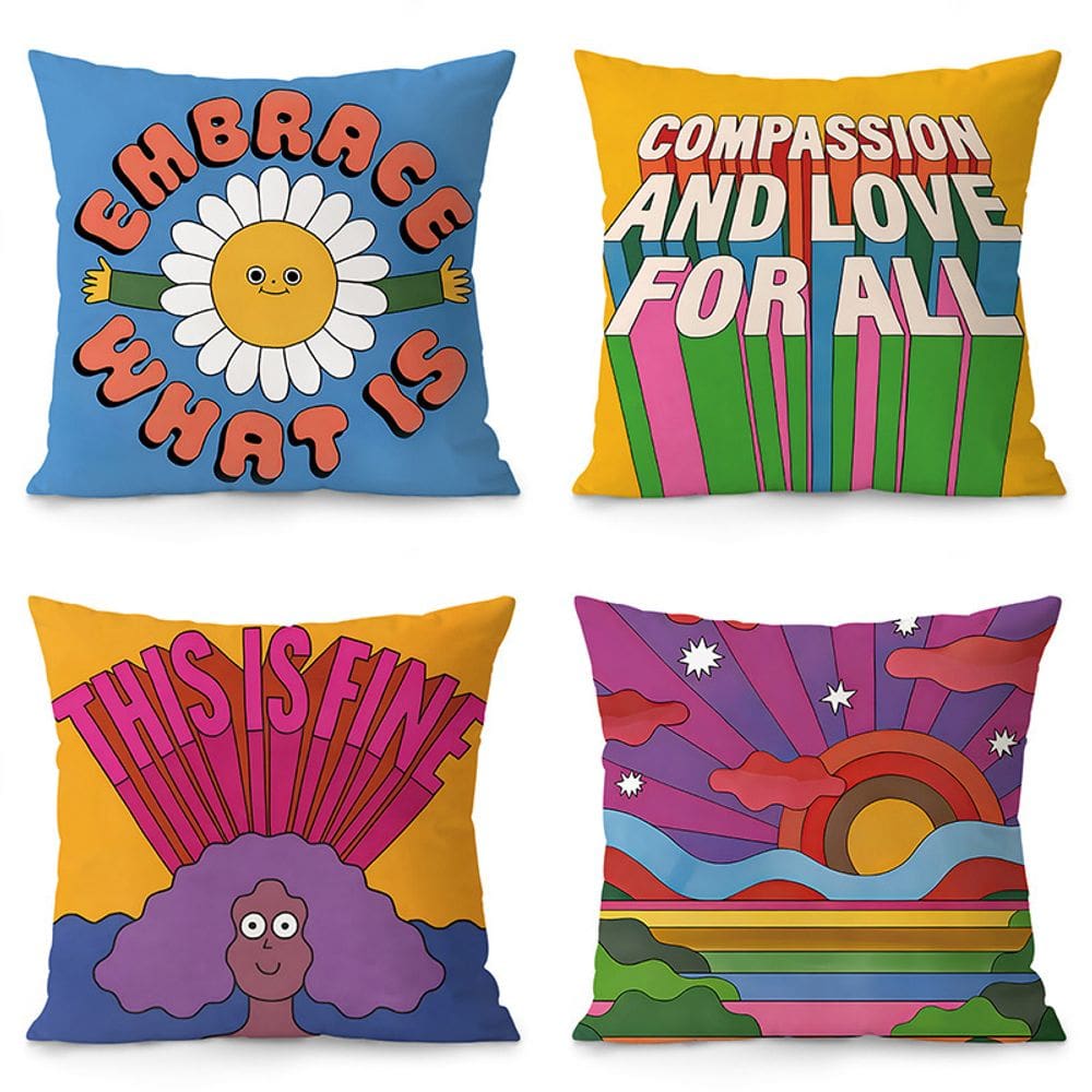 Conjunto de capas de almofada, arte colorida retrô, citações motivacionais