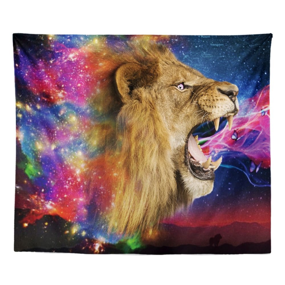 Tapeçaria para pendurar na parede Fantasy Galaxy Lion 150x130cm poliéster